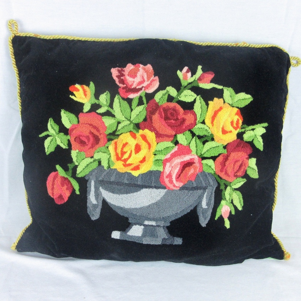 VTG Needle Punch Embroidery Accent Pillow Velvet